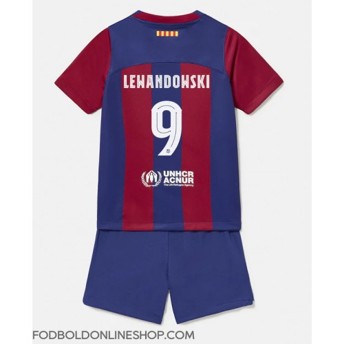 Barcelona Robert Lewandowski #9 Hjemme Trøje Børn 2023-24 Kortærmet (+ Korte bukser)